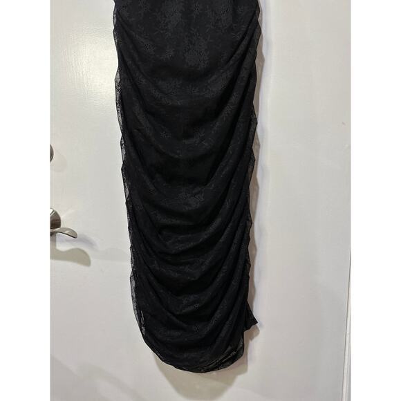 For Love & Lemons Poison Ruched Black Dress Size 1X NWT Stretch Jacquard Lace - Picture 15 of 15